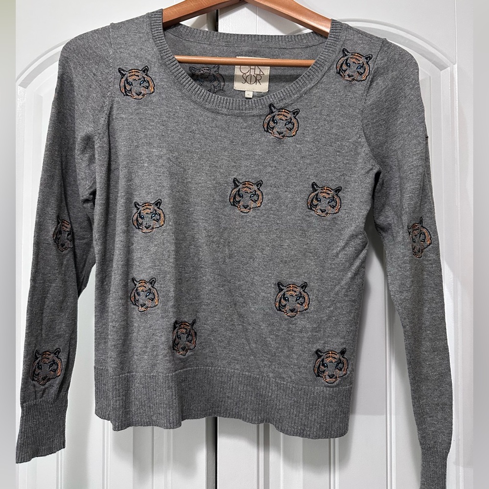 Chaser Gray Sweater with Tiger Embroidery